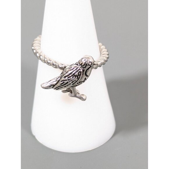 Boho Silver Tone Bird Ring Rope Style Band Size 7 - Picture 1 of 4